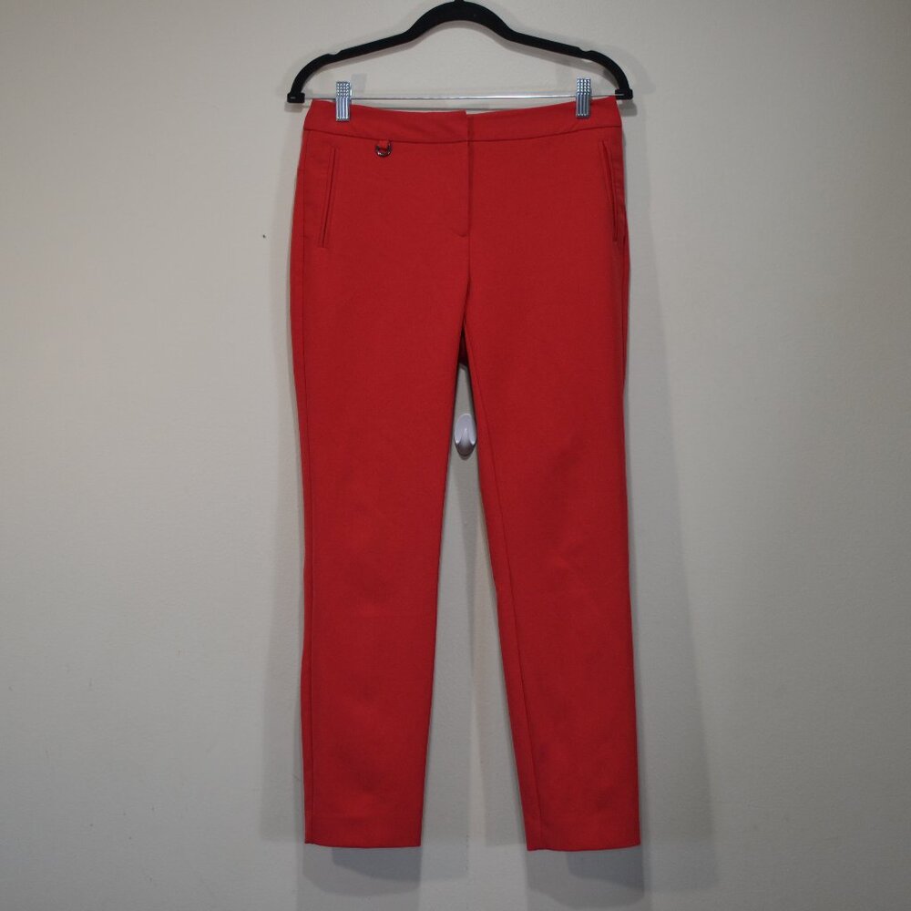 Adrianna Papell Womens 4 Straight Leg Career Faux Pocket Orange Relaxed Fit Pant